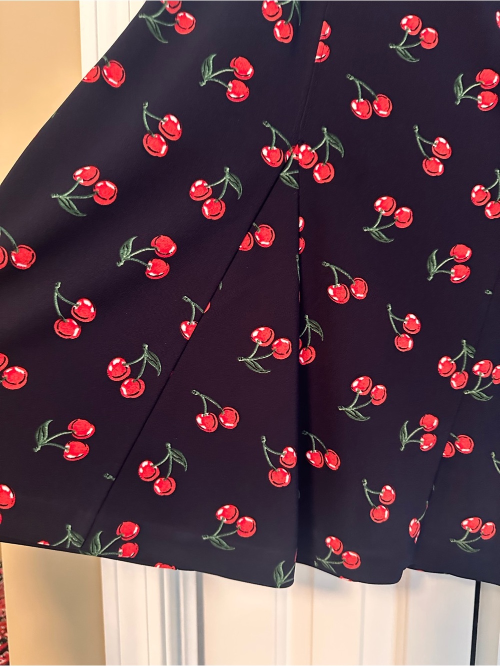 Talbots Dark Navy Circle Skirt with Red Cherry Print